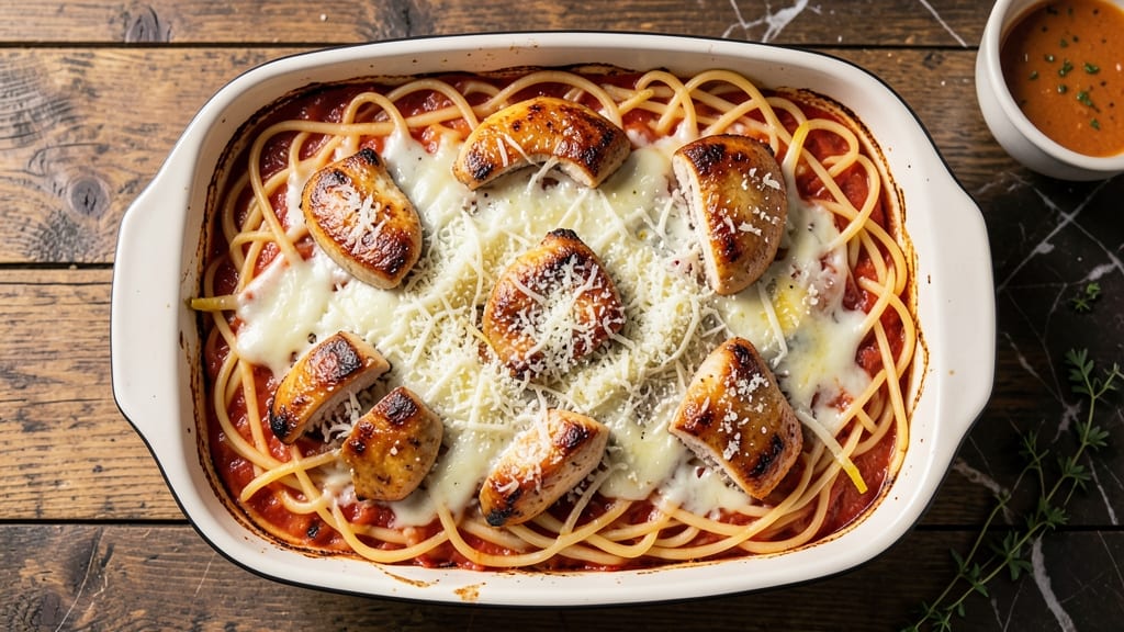 Baked Chicken Spaghetti Casserole Recipe: One-Pan Comfort With Crispy Cheese Crown
