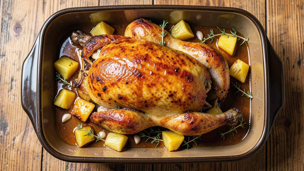 Baked Pineapple Whole Chicken Recipe: Caramelized Glaze Meets Juicy Crispy Skin
