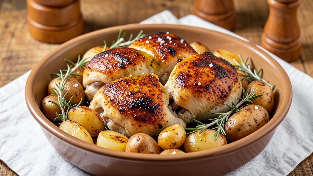 Baked Chicken With Potatoes and Onions Recipe: One-Pan Roast With Herbed Crispiness