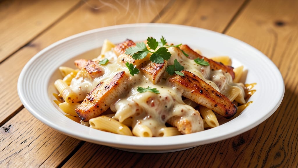 Applebee's Three Cheese Chicken Penne Copycat Recipe: Crispy Tortilla Crown Over Triple-Cheese Pulls