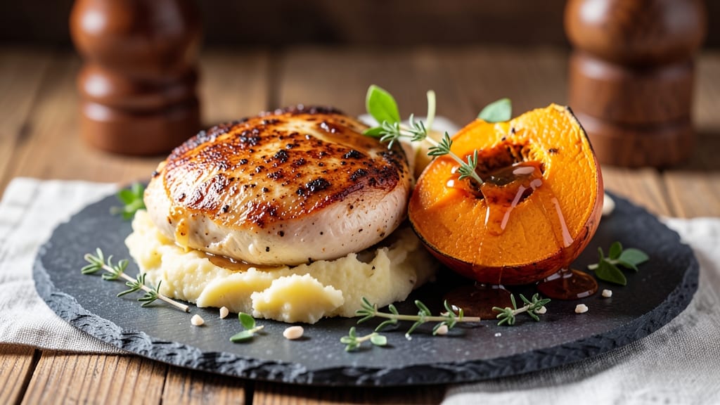 Baked Chicken Breast and Acorn Squash Recipe: Sweet Maple-Glazed Crispy Top