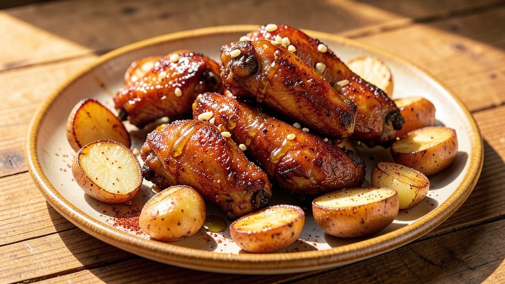 Baked Chicken Wings and Potatoes Recipe: Crispy Bites With Herbed Garlic Roast Potatoes