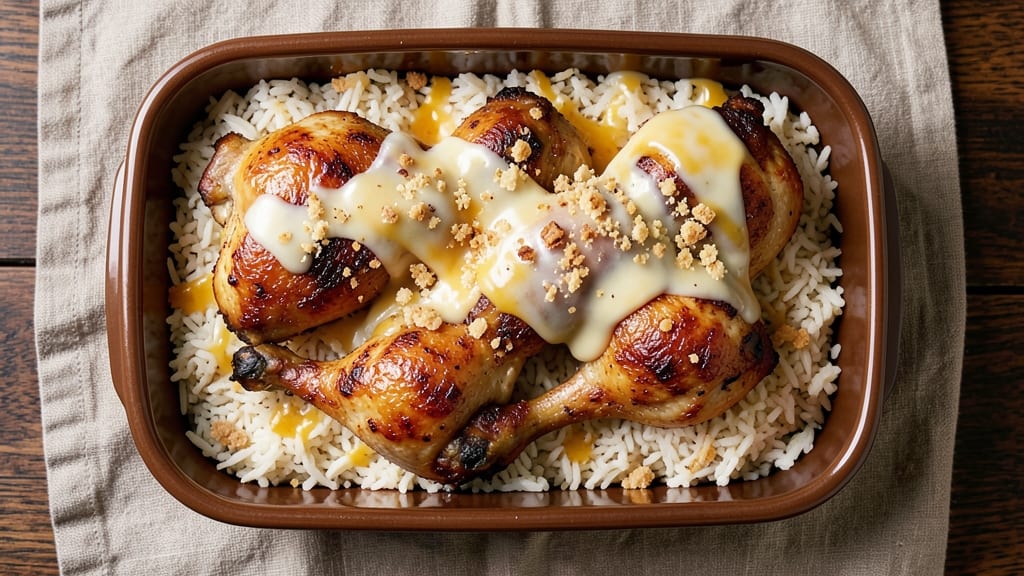 Baked Chicken Legs and Rice Casserole Recipe: One-Pan Crispy Top, Juicy Meat, and Cheesy Pull-Apart Magic