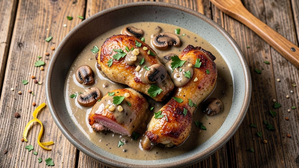 Baked Chicken Drumsticks With Cream Of Mushroom Soup Recipe: Crispy Skin and Rich Mushroom Sauce Fusion