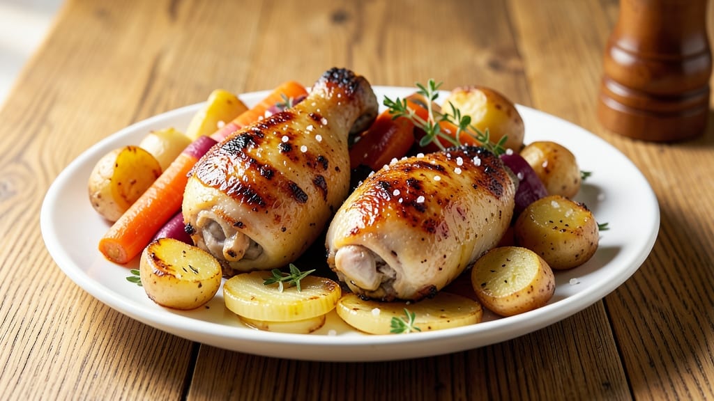 Baked Chicken Thighs And Veggies Recipe: Juicy Skin-On Chicken With Caramelized Roots