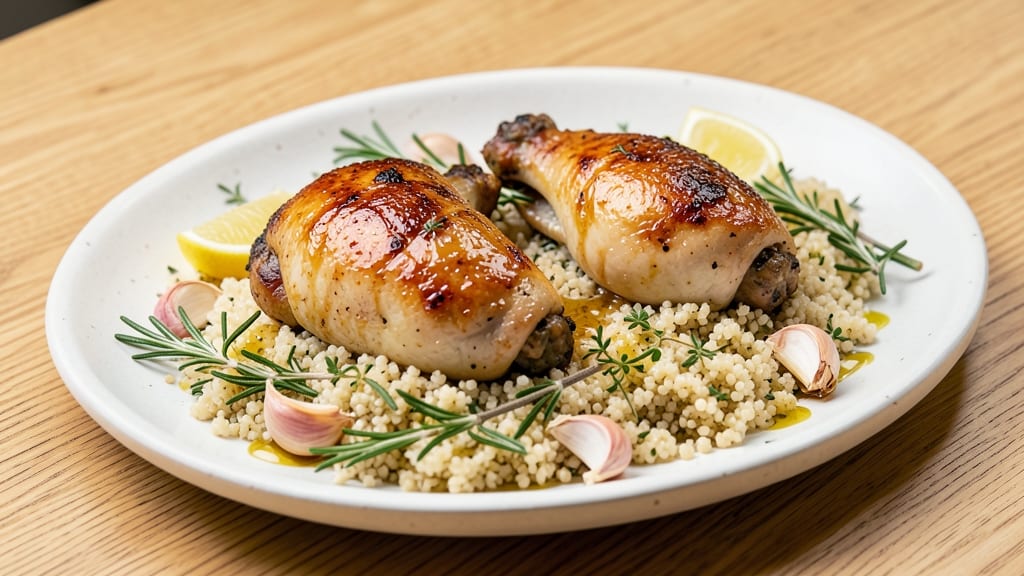 Baked Chicken Thighs and Quinoa Recipe: Herb-Roasted Crispy Skin with Zesty Lemon Quinoa
