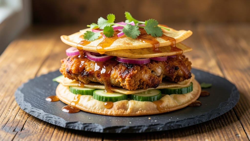 Asian Fried Chicken Sandwich Recipe: Crunchy Wonton Shells With Spicy Sweet Glaze