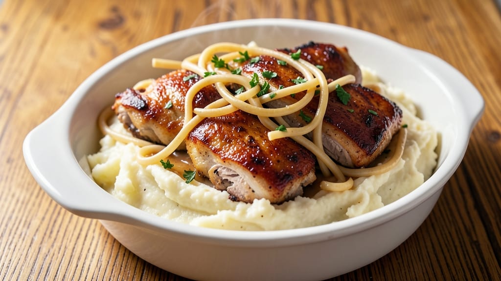 Bob Evans Chicken and Noodles Over Mashed Potatoes Recipe: Tender Chicken and Creamy Noodles in One Bowl