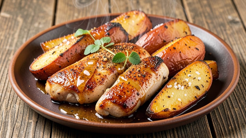 Boneless Skinless Chicken Thighs and Sweet Potatoes Recipe: Honey-Glazed Roast With Caramelized Edges