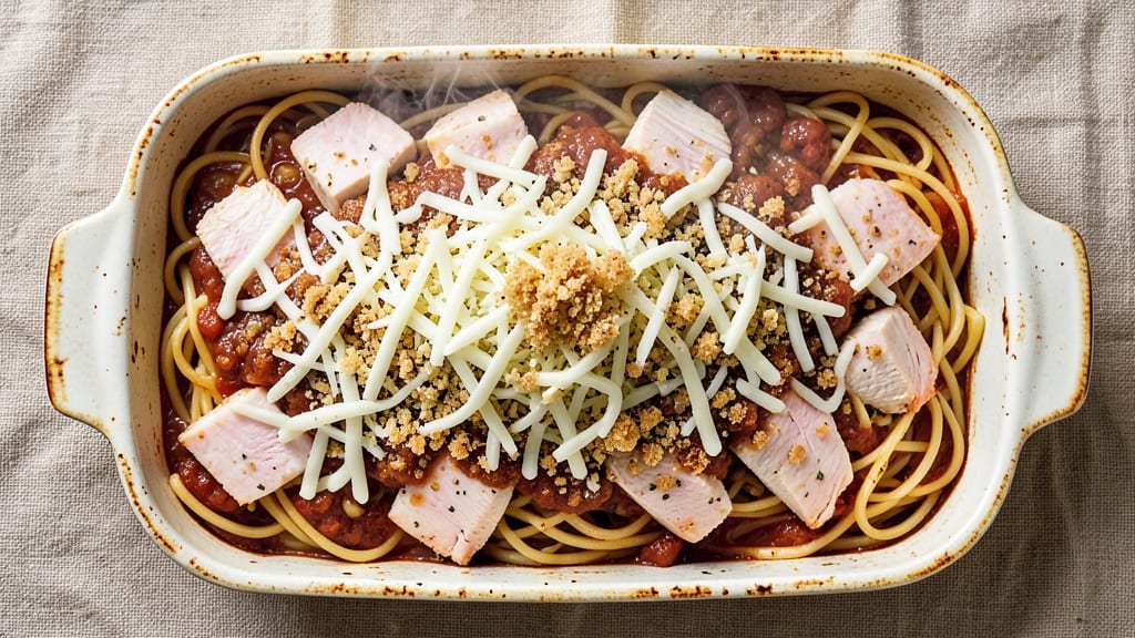 Grandma's Spaghetti Chicken Casserole Recipe: Crispy Top, Gooey Cheese Magic